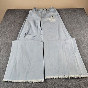 GJG Denim Los Angeles Wide Leg‎ Distressed Jeans Light Wash Blue WL13 Size L NEW